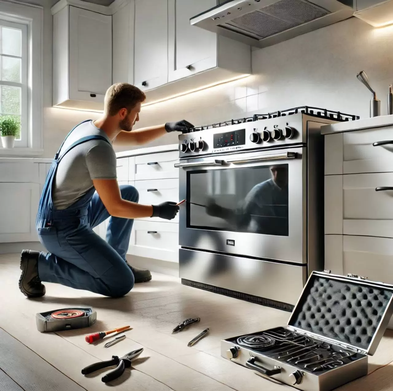 Fix Masters technician repairing oven in South Florida kitchen